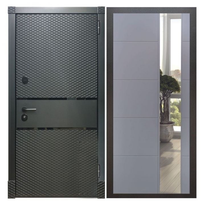 Дверь входная металлическая Great Doors Х15 Черный Кварц Зеркало ЛФЛС-19 Софт Грей
