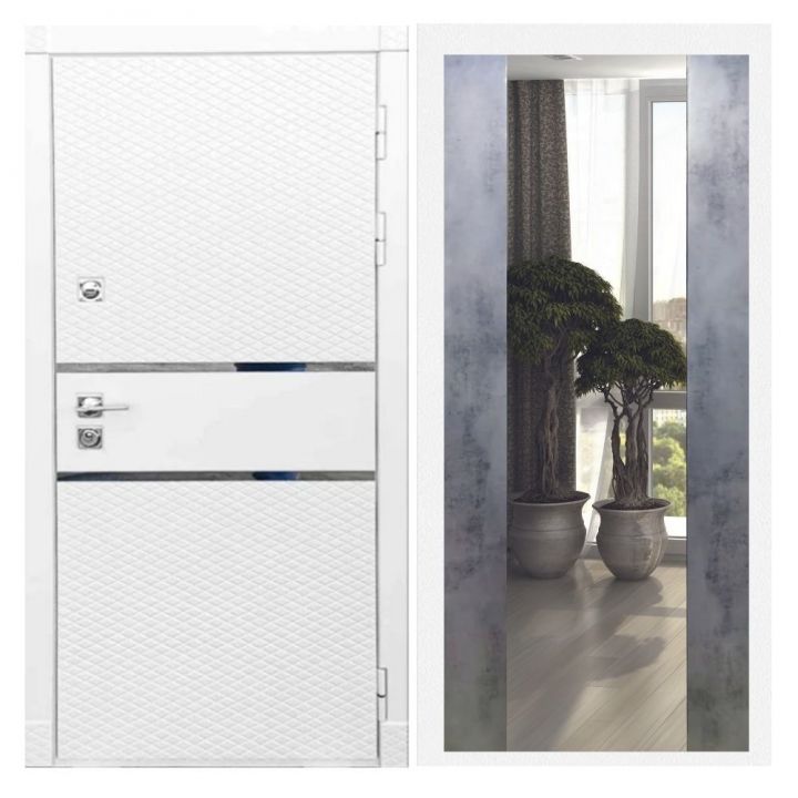 Дверь входная Great Doors Х15 Белый Софт Зеркало Макси Бетон Темный