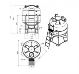 Схема. Емкость ЦКТ 5000л с патрубком в обрешетке с лестницей