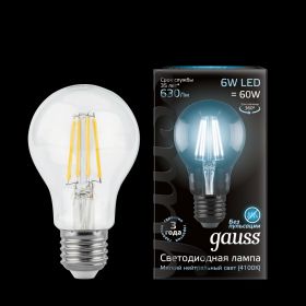 Лампа (LED) Светодиодная Gauss 6W E27 4100K Filament 102802206 / Гаус