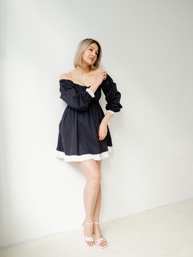 Платье Babydoll в горошек с кружевом