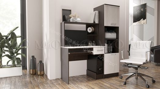 Стол компьютерный №3 с пеналом Дуб белёный, Венге