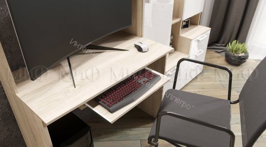 Стол компьютерный №6 Белый глянец, Дуб Сонома