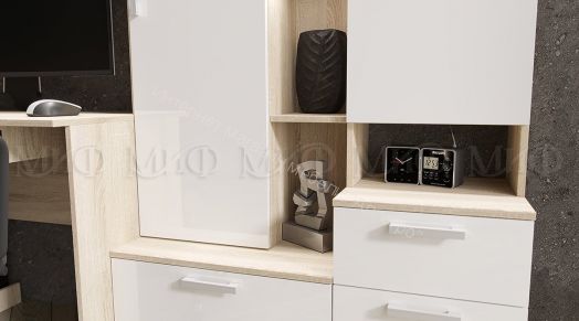 Стол компьютерный №6 Белый глянец, Дуб Сонома