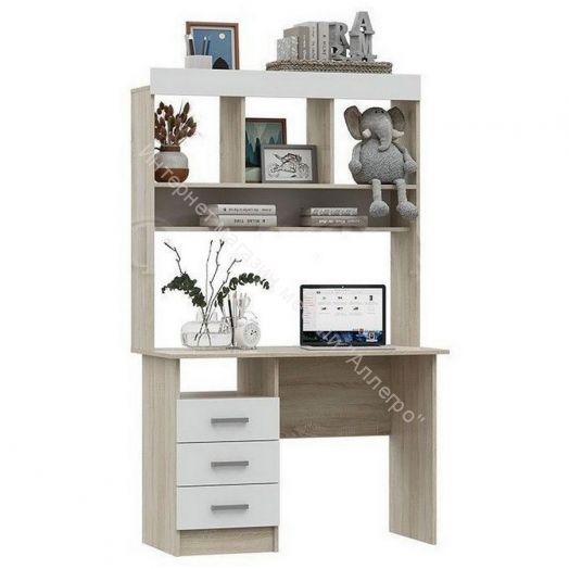 Стол письменный Мартина ЛДСП с надстройкой Белый глянец, Дуб Сонома