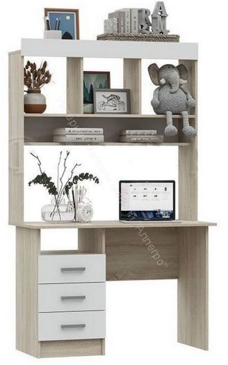 Стол письменный Мартина ЛДСП с надстройкой Белый глянец, Дуб Сонома