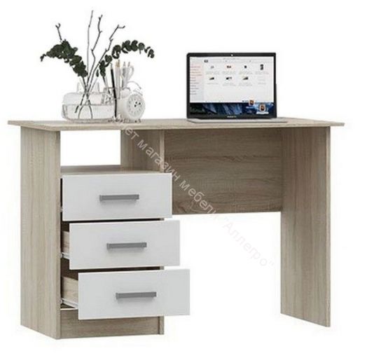Стол письменный Мартина ЛДСП с надстройкой Белый глянец, Дуб Сонома