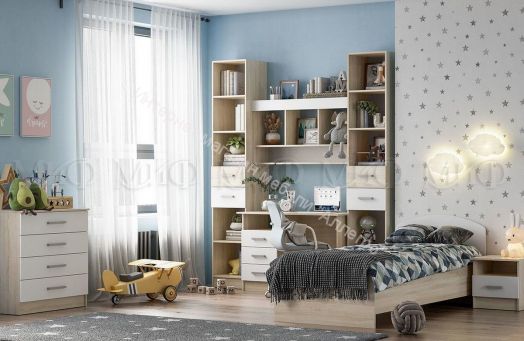 Стол письменный Мартина ЛДСП Белый глянец, Дуб Сонома