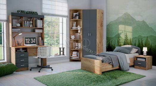 Стеллаж с ящиками Мартина ЛДСП Графит, Дуб Крафт