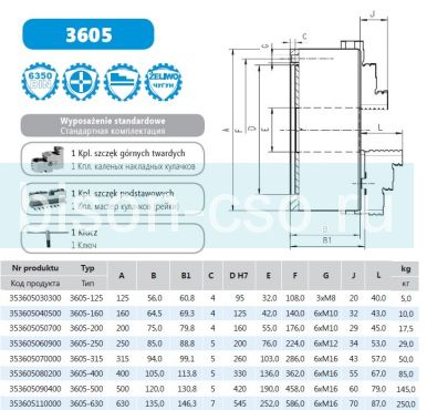 Польский токарный патрон 3605-125 Bison-Bial  DIN6350