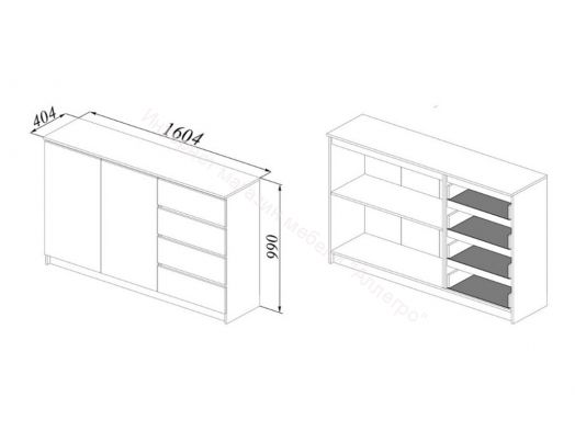 Комод "Мори" МК1600.1  2 двери, 4 ящика Графит