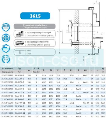 Токарный патрон BISON Польша 3615-630-15 DIN 55026 крепление со стороны кулачков