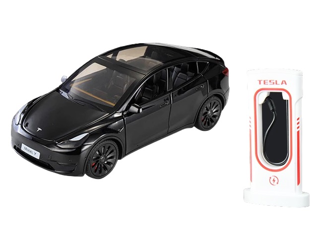 Коллекционная модель Tesla Y метал с зарядной станцией свет, звук, все открывается 19 см. (92311)