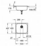 Grohe tək vannalı mətbəx moykasının çertyoju