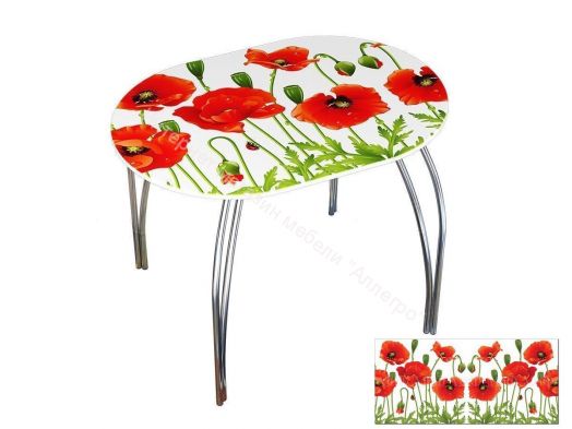 Стол обеденный овальный 1000*670 фотопечать Маки