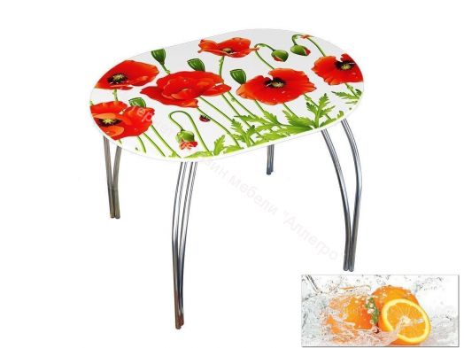 Стол обеденный овальный 1000*670 фотопечать Апельсин
