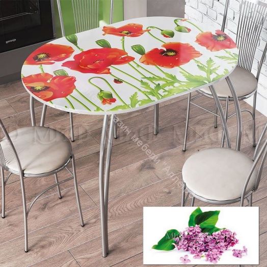 Стол обеденный овальный 1000*670 фотопечать Сирень