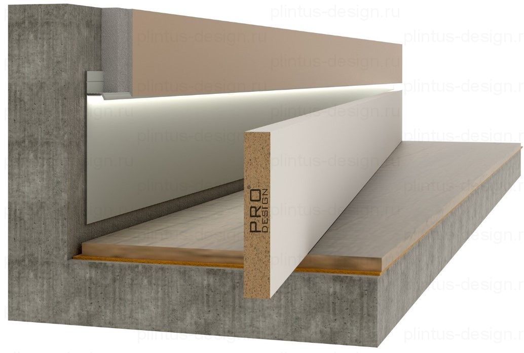 МДФ вставка Pro Design в скрытый плинтус 80 мм, грунт под покраску
