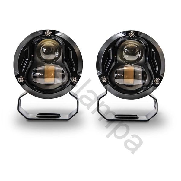 Светодиодные фары для "мото" с СТГ 90 ватт ближний желтый, дальний свет белый