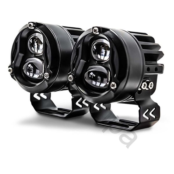 Светодиодные фары для "мото" с СТГ 90 ватт ближний желтый, дальний свет белый