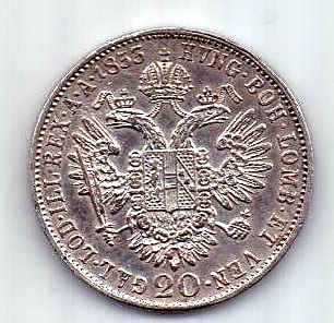 20 крейцеров 1853 Австрия UNC Редкость