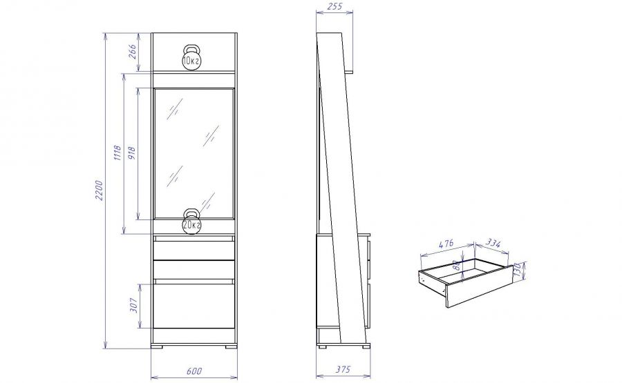 Шкаф открытый с зеркалом ПС-3 "Стреза"