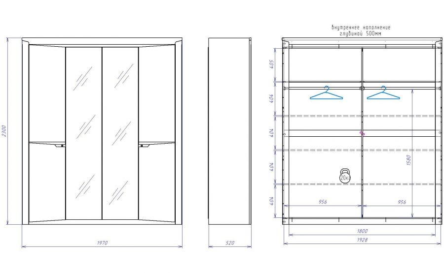 Шкаф 4-х дверный 2300 "Гарда"