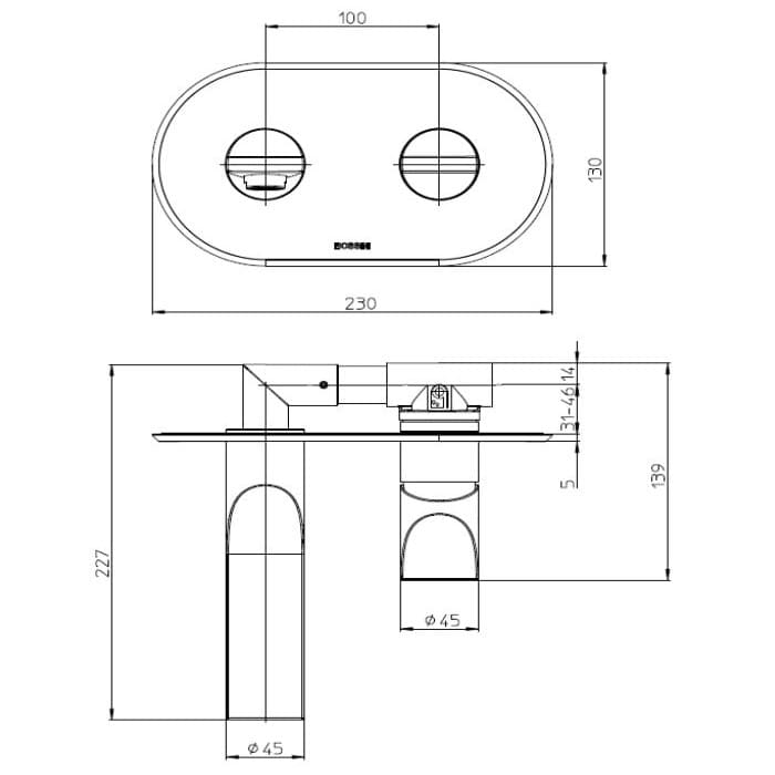 Внешняя часть встраиваемого смесителя для раковины Bossini APICE Z00549 схема 2