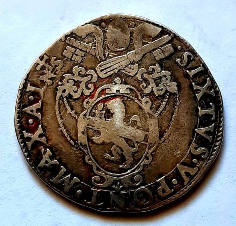 тестон 1585 Ватикан Сикст V Коронация RARE