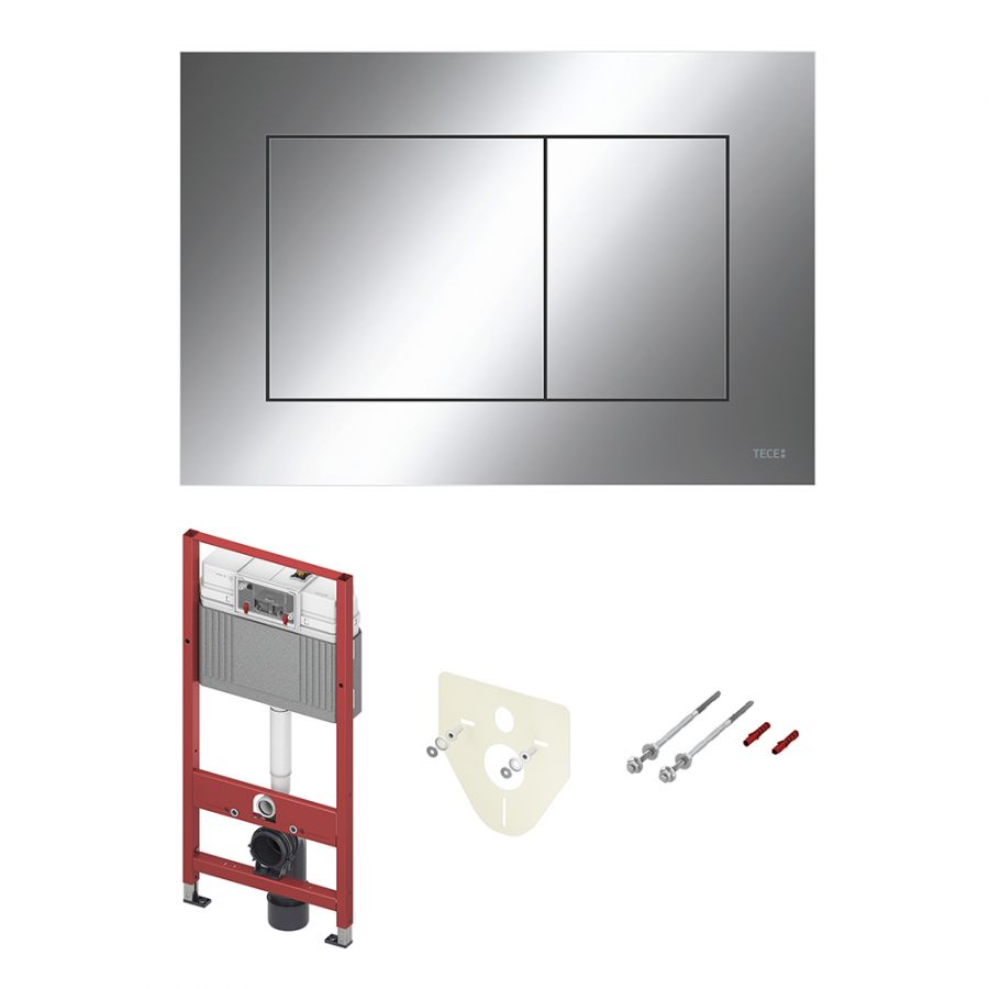 Комплект для установки подвесного унитаза: застенный модуль, пластиковая панель смыва TECEnow, хром глянцевый