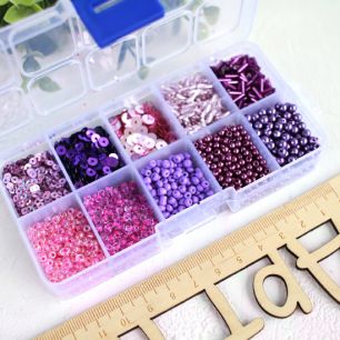 Набор бисера и пайеток в контейнере, ц. сиреневый