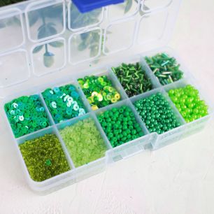 Набор бисера и пайеток в контейнере, ц. мятно-зеленый