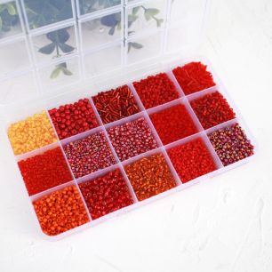 Набор бисера, стекляруса и пайеток в контейнере, ц. красный