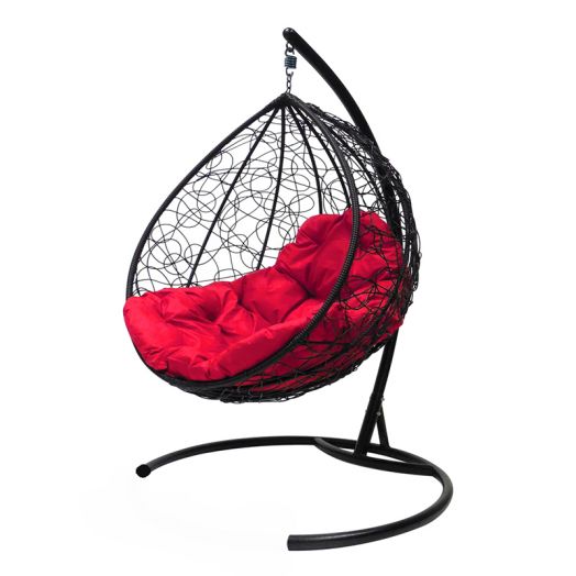 МГККР-14-06 Подвесное кресло КАПЛЯ с ротангом чёрное, красная подушка
