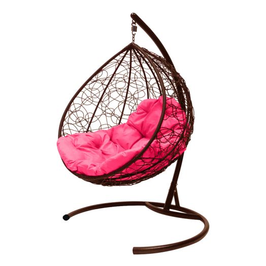 МГККР-12-08 Подвесное кресло КАПЛЯ с ротангом коричневое, розовая подушка