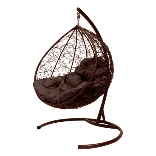 МГККР-12-05 Подвесное кресло КАПЛЯ с ротангом коричневое, коричневая подушка