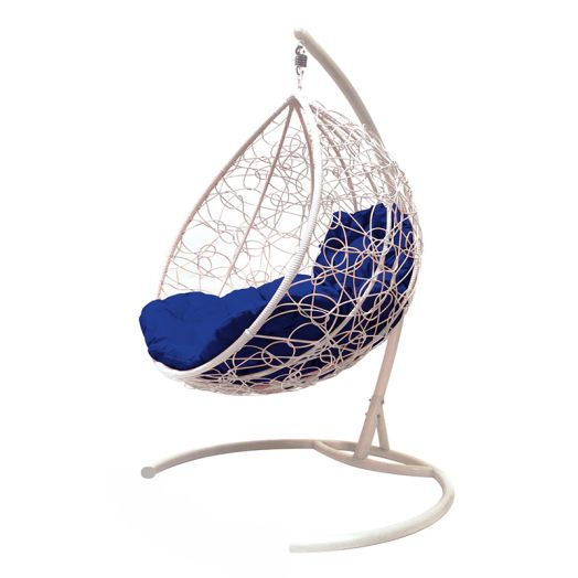МГККР-11-10 Подвесное кресло КАПЛЯ с ротангом белое, синяя подушка