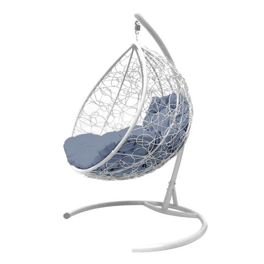 МГККР-11-09 Подвесное кресло КАПЛЯ с ротангом белое, серая подушка