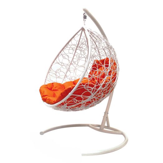 МГККР-11-07 Подвесное кресло КАПЛЯ с ротангом белое, оранжевая подушка