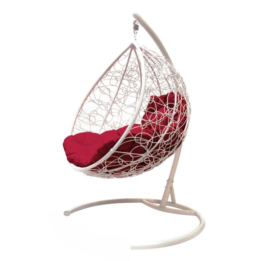 МГККР-11-02 Подвесное кресло КАПЛЯ с ротангом белое, бордовая подушка
