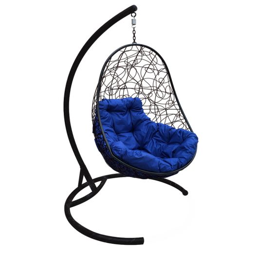МГКОР-14-10 Подвесное кресло ОВАЛ с ротангом чёрное, синяя подушка