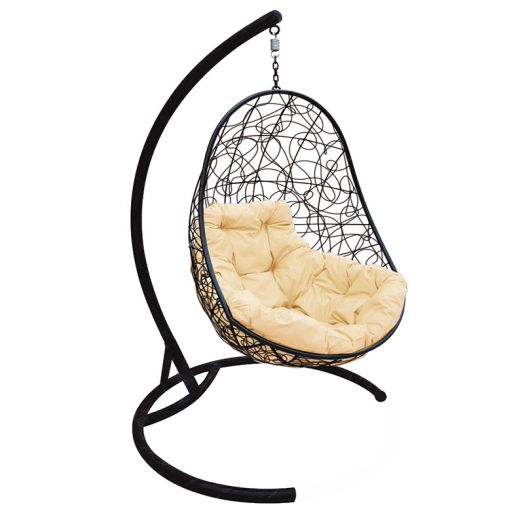 МГКОР-14-01 Подвесное кресло ОВАЛ с ротангом чёрное, бежевая подушка
