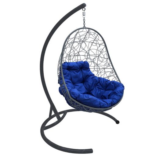 МГКОР-13-10 Подвесное кресло ОВАЛ с ротангом серое, синяя подушка
