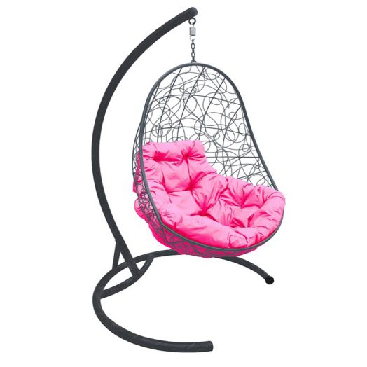 МГКОР-13-08 Подвесное кресло ОВАЛ с ротангом серое, розовая подушка