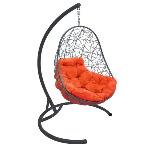 МГКОР-13-07 Подвесное кресло ОВАЛ с ротангом серое, оранжевая подушка