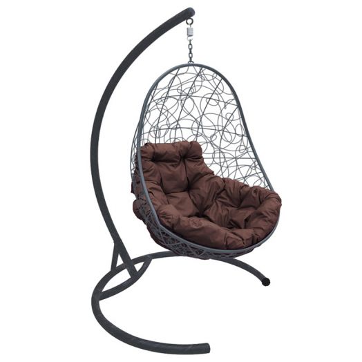 МГКОР-13-05 Подвесное кресло ОВАЛ с ротангом серое, коричневая подушка