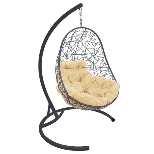 МГКОР-13-01 Подвесное кресло ОВАЛ с ротангом серое, бежевая подушка