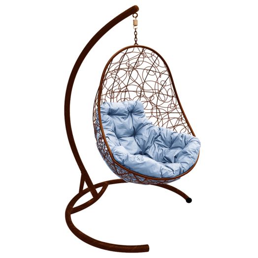 МГКОР-12-09 Подвесное кресло ОВАЛ с ротангом коричневое, серая подушка