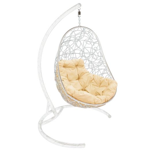 МГКОР-11-01 Подвесное кресло ОВАЛ с ротангом белое, бежевая подушка