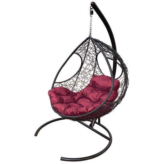 МГКДР-14-02 Подвесное кресло ДОЛЬКА с ротангом чёрное, бордовая подушка